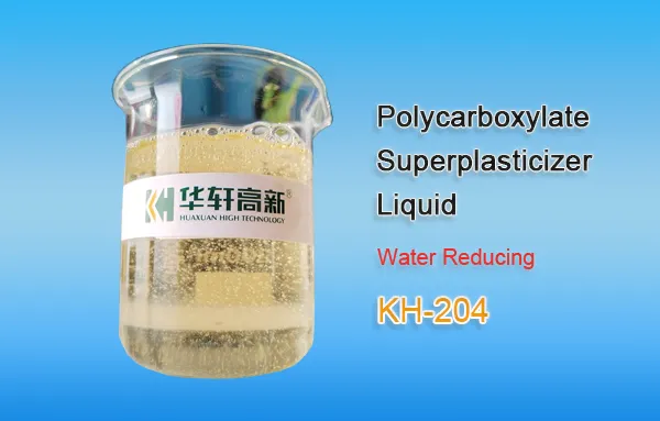 KH-204 polycarboxylate superplasticizer liquid sample in glass beaker