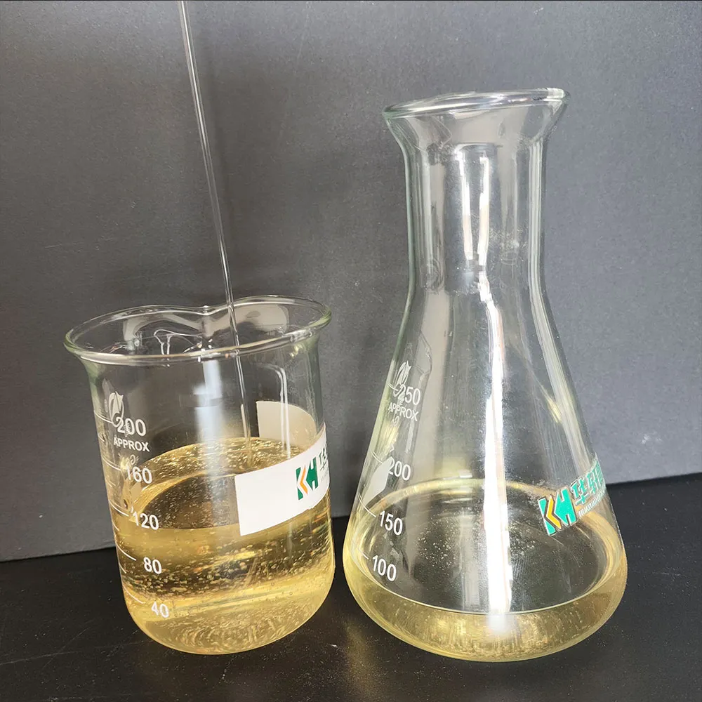 KH-ZNJ concrete viscosity modifying admixture liquid sample showing viscosity performance and rheology control in laboratory glassware