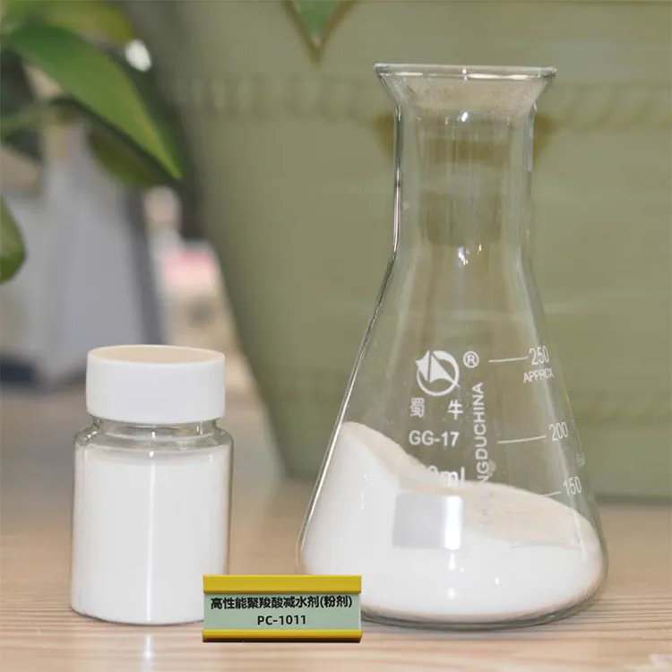 polycarboxylate superplasticizer powder sample in laboratory glass vessel