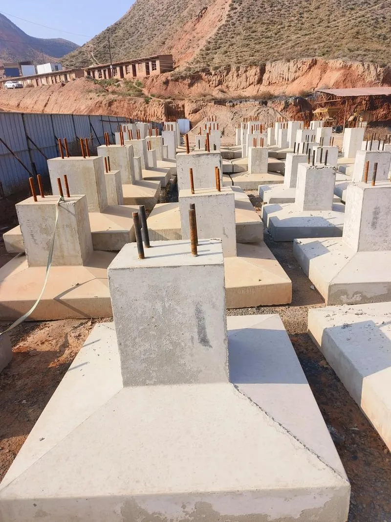 precast concrete footings with embedded reinforcement bars for structural foundation installation