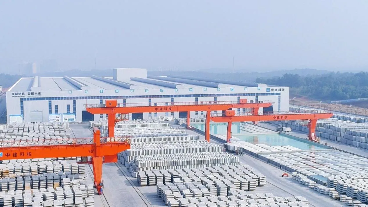precast concrete infrastructure components in large-scale manufacturing yard for public construction projects