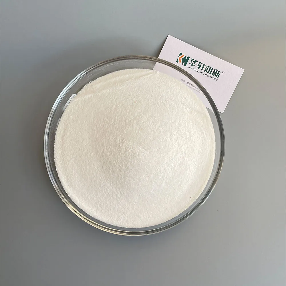 KH-P601 industrial defoamer powder sample in glass dish with Huaxuan card